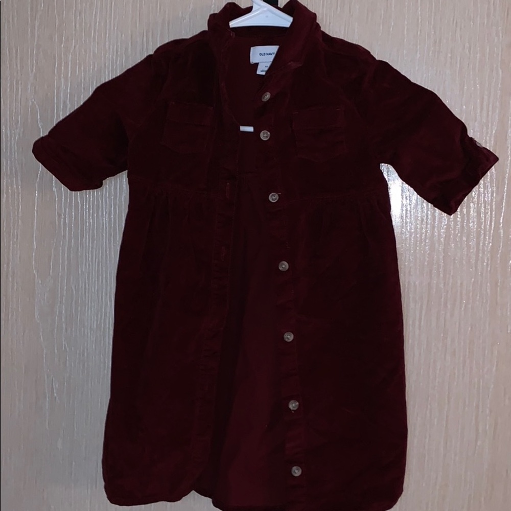 🌸Toddler Girls Burgundy Button Up Dress w/ Collar